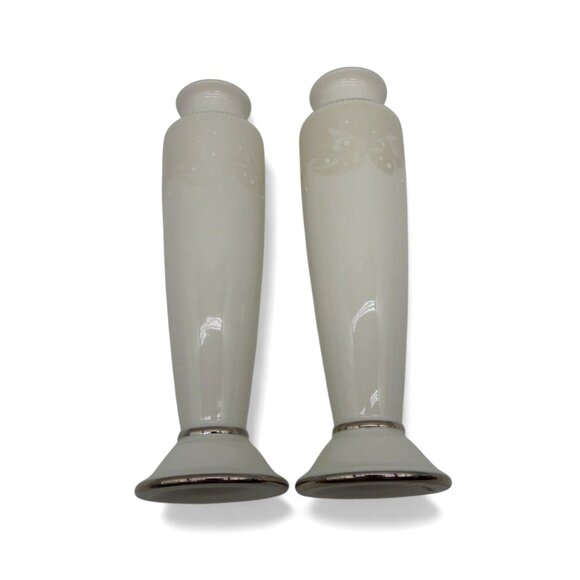 LENOX Opal Innocence Wedding Promises Bud Vase Duo Vintage 8" Tall - Picture 5 of 10